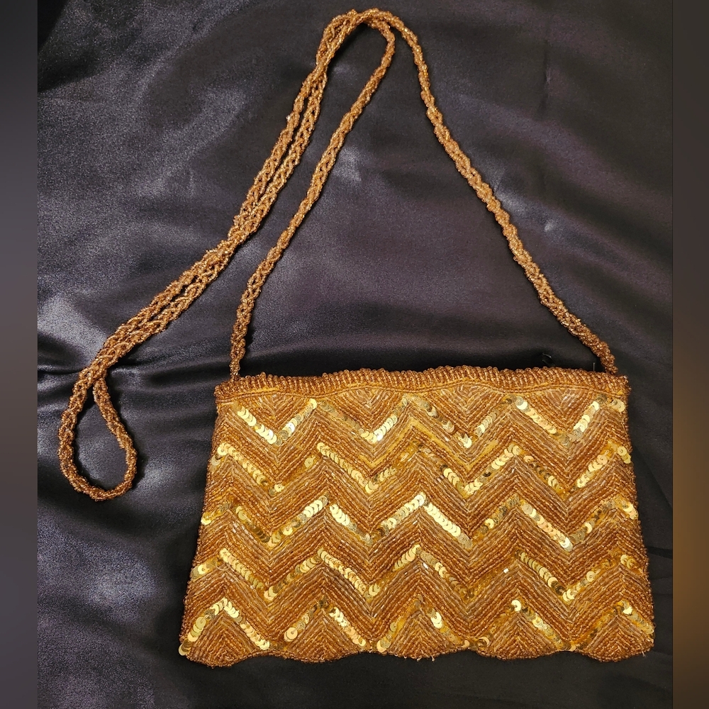 Vintage Gold Glass Beaded Bag